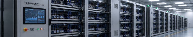 Battery formation and aging room in a lithium-ion battery manufacturing facility