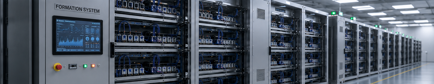 Battery formation and aging room in a lithium-ion battery manufacturing facility