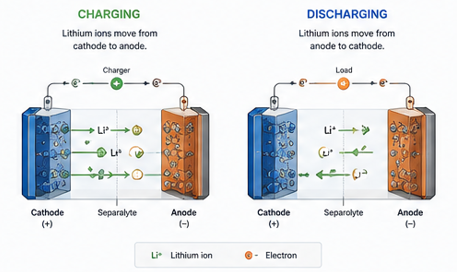 Charging and discharging mechanism of a lithium-ion battery.
