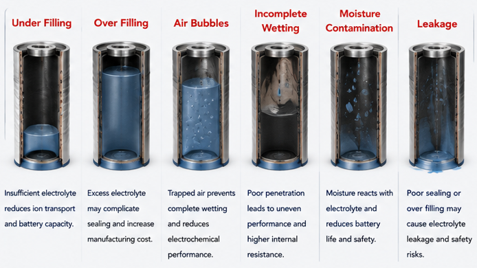 Common electrolyte filling defects