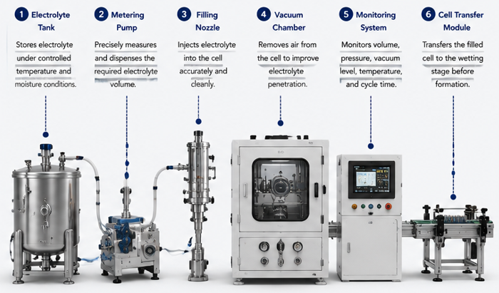 Main components of an electrolyte filling line
