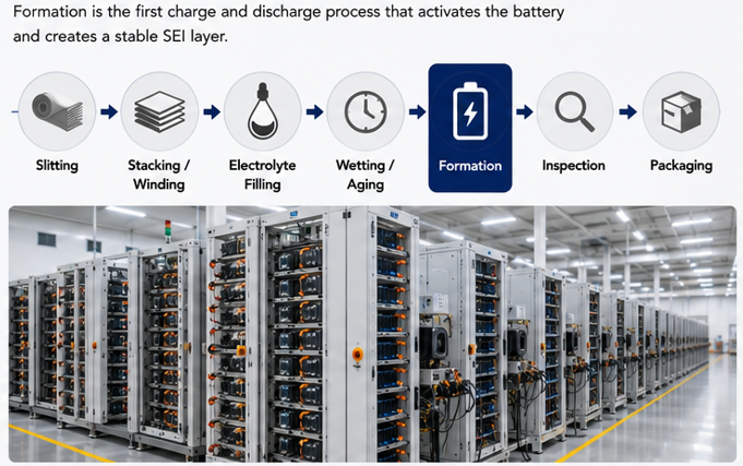 Formation in the battery production process