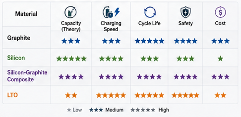 Comparison of anode materials