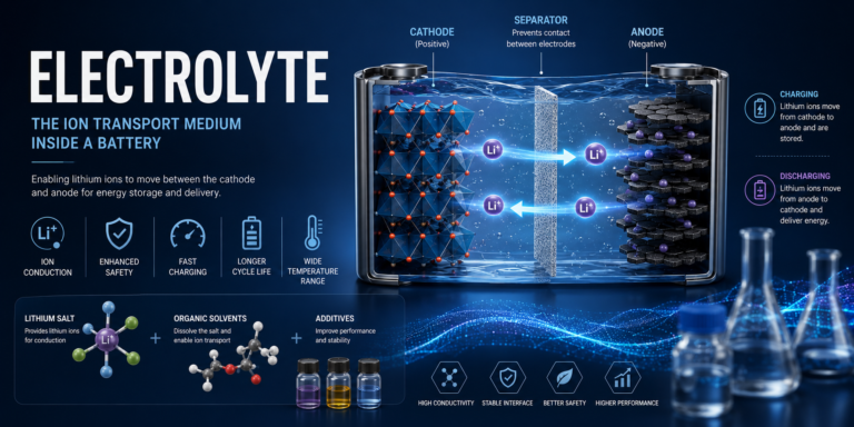 Electrolyte_the ion transport medium inside a battery