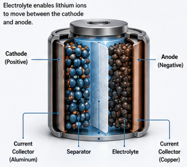 Electrolyte inside a lithium-ion battery