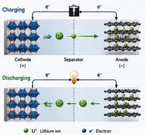 Lithium-ion movement during charging and discharging