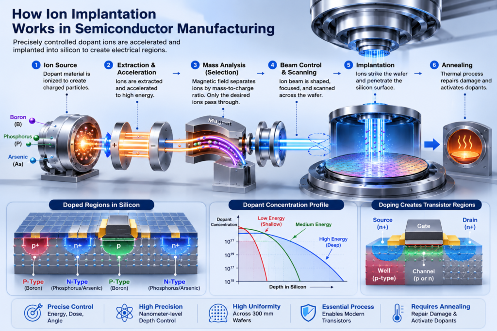 How ion implantation works in semiconductor manufacturing