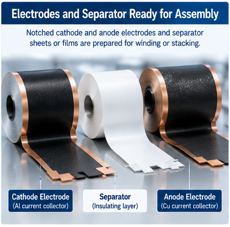 Battery Cell assembly explained_Electrodes and separator ready for assembly