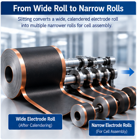 Battery Electrode Slitting explained_From wide roll to narrow rolls