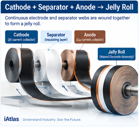 Battery Electrode Winding explained_Cathode, separator, anode - Jelly roll
