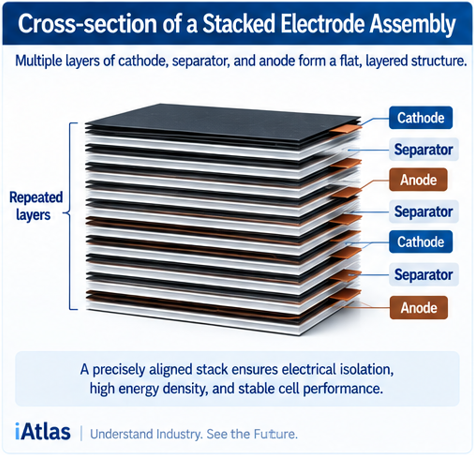 Battery Electrode Stacking explained_Cross-section of a stacked electrode assembly