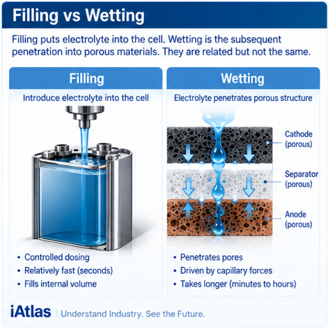 Battery Electrolyte filling explained_filling vs. wetting
