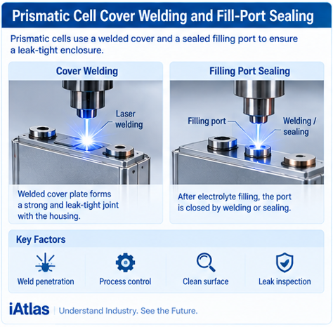 Battery Cell Sealing Explained_prismatic cell cover welding and fill-port sealing